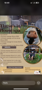 Tlatso ‘s in house Spa